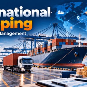 International shipping logistics with cargo containers, freight transport and shipment planning