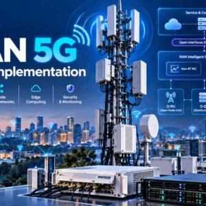 O-RAN 5G architecture with radio units, SDR hardware, network components and private 5G connectivity