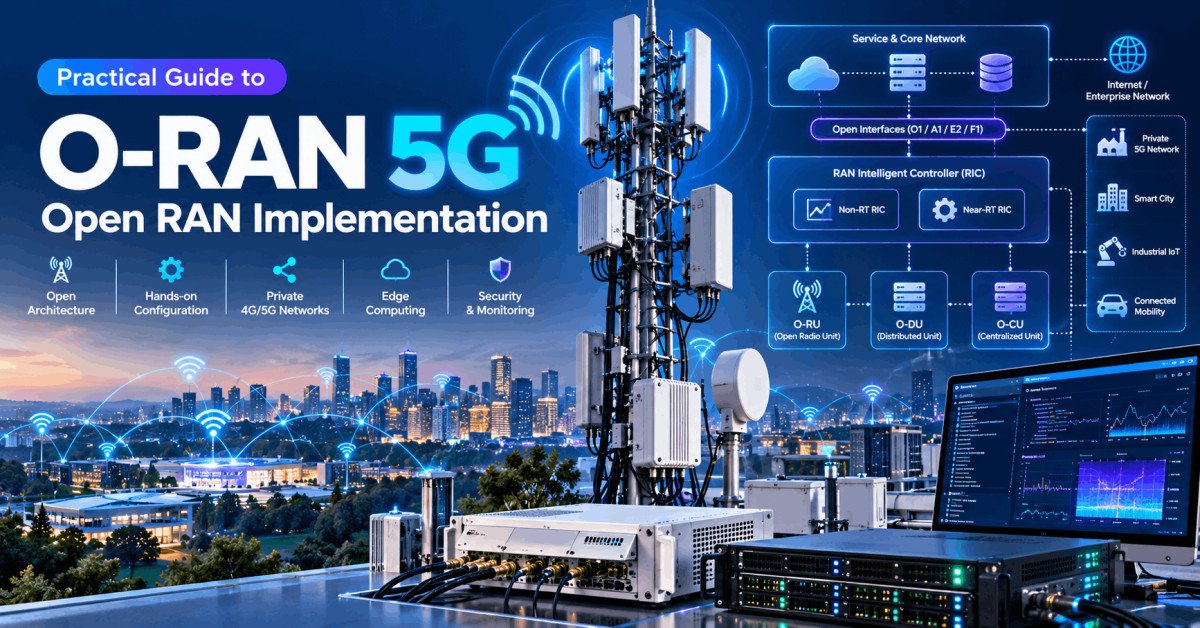 O-RAN 5G architecture with radio units, SDR hardware, network components and private 5G connectivity