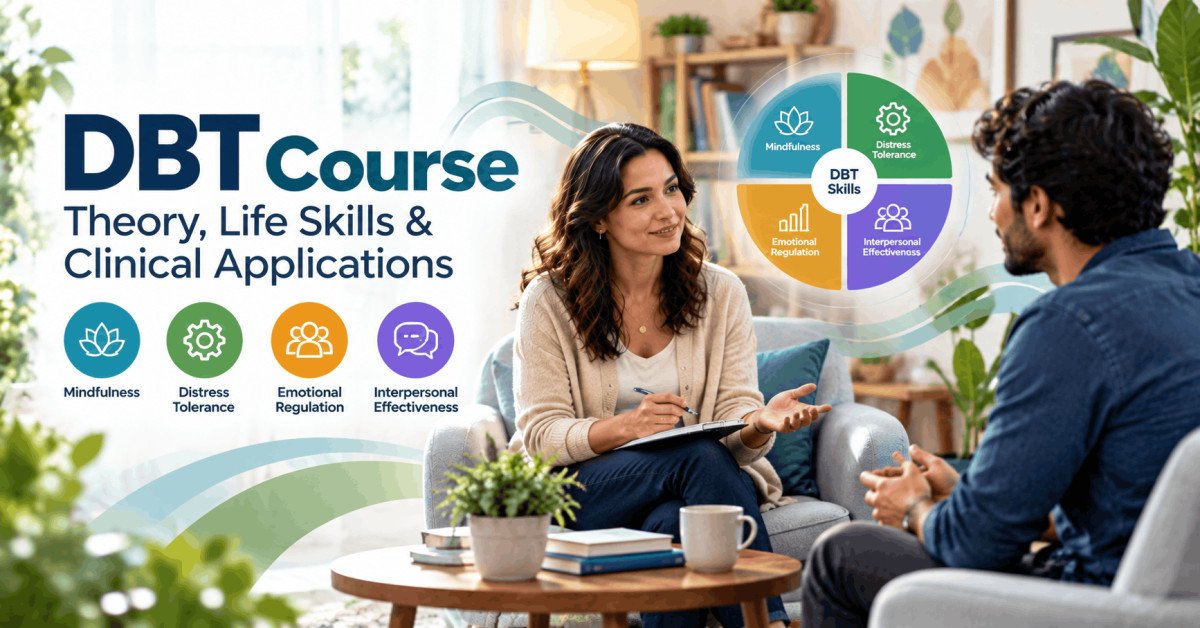 DBT Course covering mindfulness, distress tolerance, emotion regulation, interpersonal skills and clinical applications.