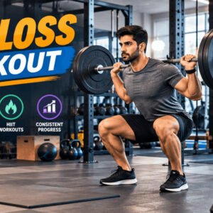Person performing a fat loss workout with strength training equipment in a modern fitness gym.