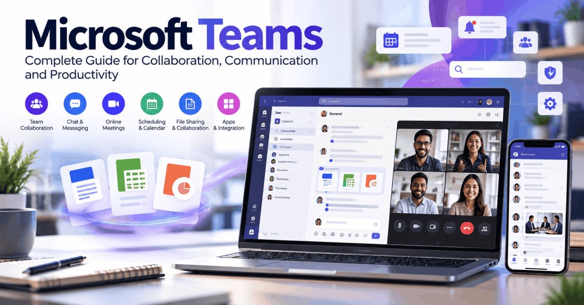 Microsoft Teams workspace showing team chats, channels, video meetings, shared files and online collaboration.