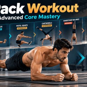 Six pack workout featuring core exercises, bodyweight movements, balance drills and advanced training techniques
